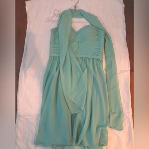 Teal formal dress with shall